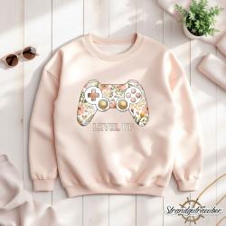 Buegelbild Level Up - Controller mit Blumen